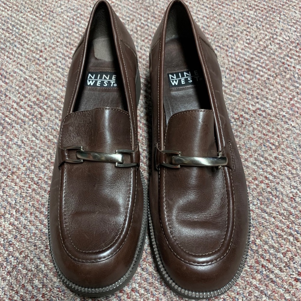 Leather brown Nine West Hettie Penny loafers